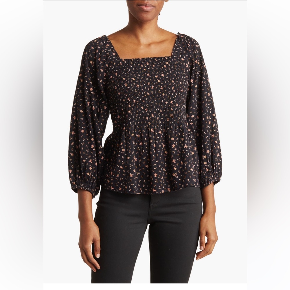 Madewell Black and Pink Floral Blouse